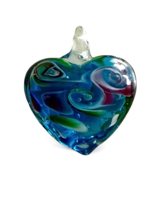 Jewelry - Art Glass Heart Shaped Pendant Blue Green